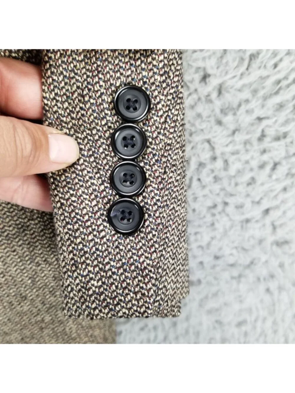 Oscar De La Renta Jacket Mens 42R Brown Silk Blend Long Sleeve Tweed Blazer